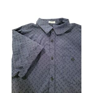 Calvin Klein Mens Short Sleeve Button Down Shirt Blue Grid Pattern Size‎ L